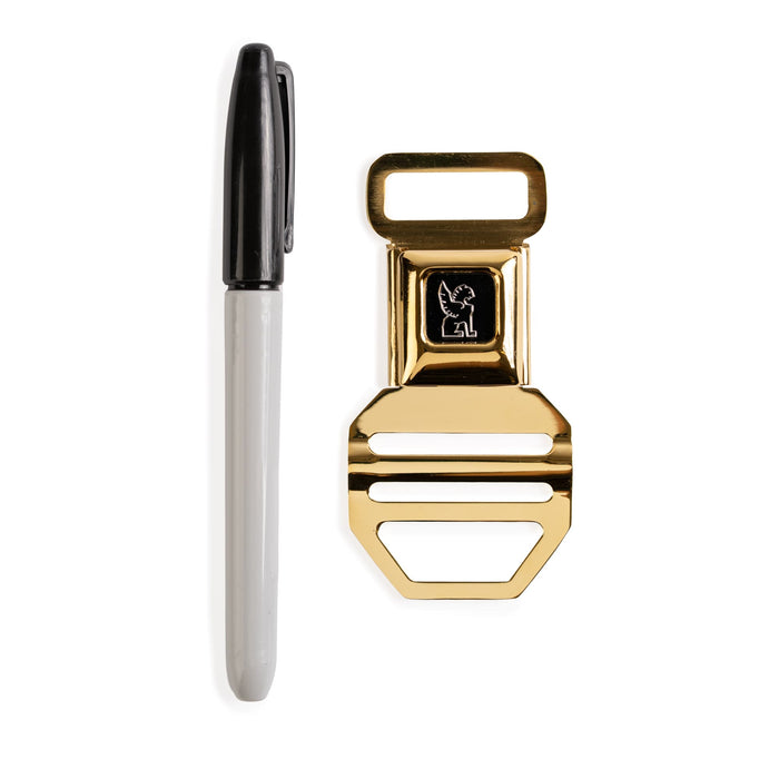 A sharpie for scale by the new SM Buckle in the Gold color #color_gold