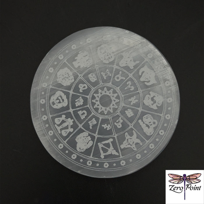 Selenite Engraved Charging Plate 2.75" - Zero Point Crystals