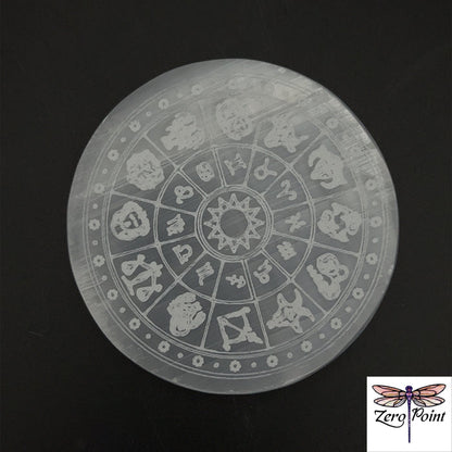Selenite Engraved Charging Plate 2.75" - Zero Point Crystals