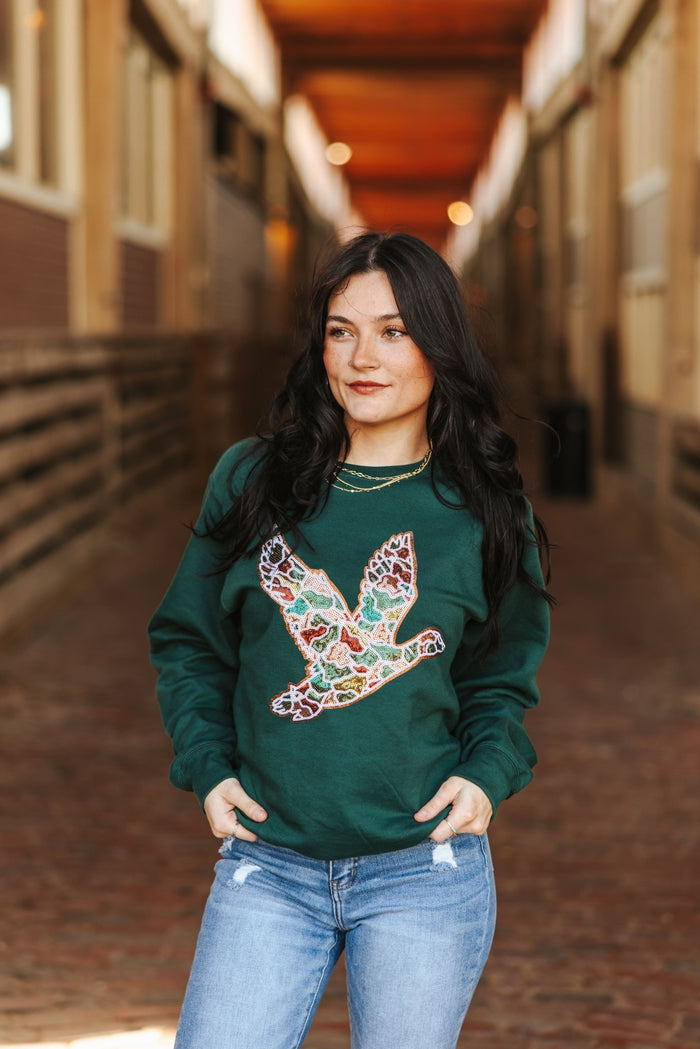 Sequin Duck Camo Patch SweaterMilitary GreenS
