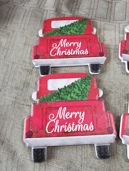 Set of 4 Holiday Market Ceramic Merry Christmas Red Truck Coasters