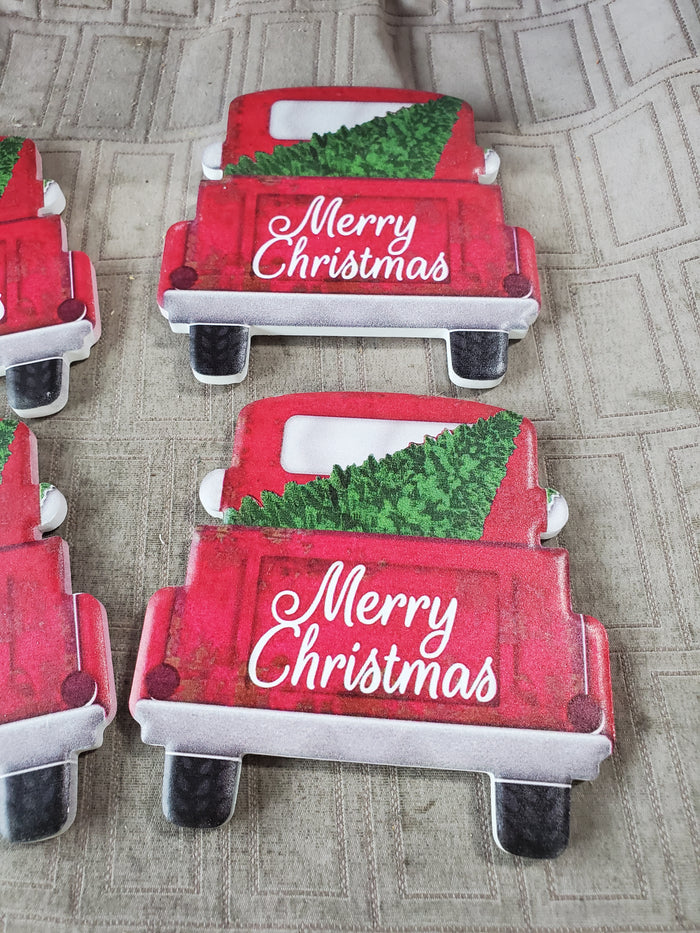 Set of 4 Holiday Market Ceramic Merry Christmas Red Truck Coasters