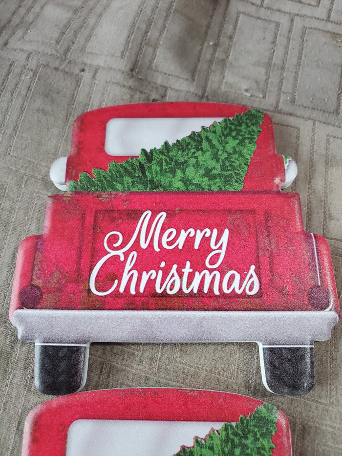 Set of 4 Holiday Market Ceramic Merry Christmas Red Truck Coasters
