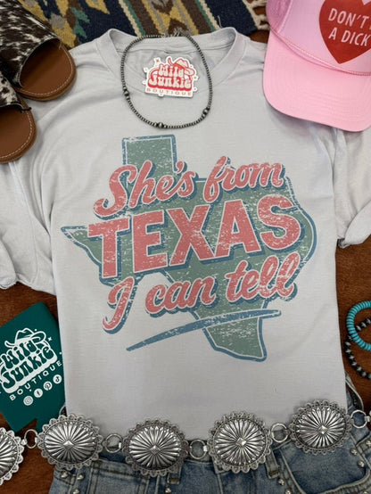 She's From Texas I Can Tell Graphic TeeWhite SmokeS