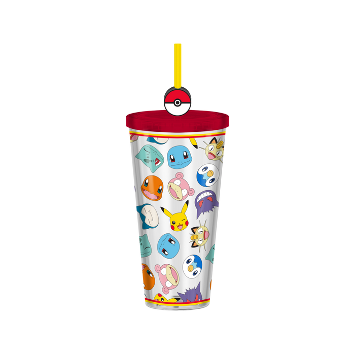 Silver Buffalo Pokemon Multi Character Head Toss AOP 24oz Plastic Cold Cup