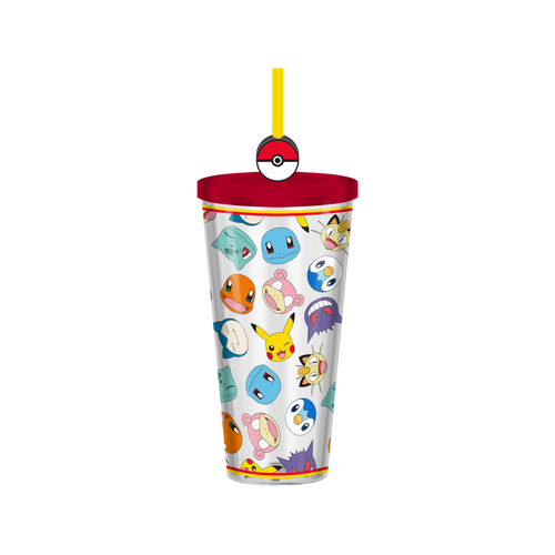 Silver Buffalo Pokemon Multi Character Head Toss AOP 24oz Plastic Cold Cup