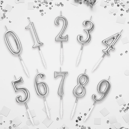 TM Party Silver Number Candle