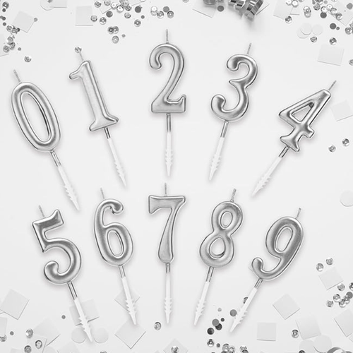 TM Party Silver Number Candle