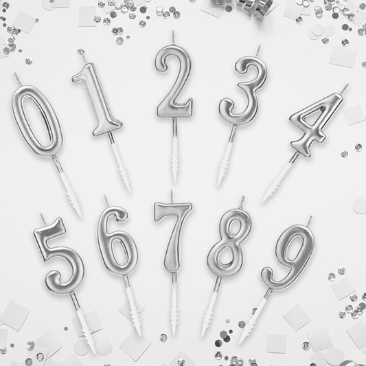 TM Party Silver Number Candle