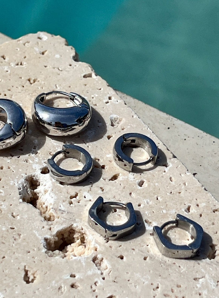 Silver Waterproof Angle Hoop Earrings