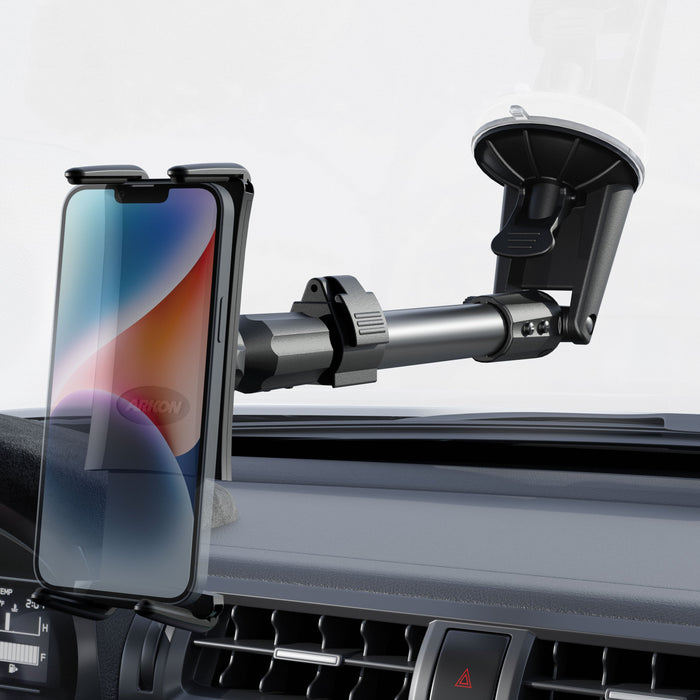 The Slim-Grip® Ultra Holder with Suction Mount securely attaches above your car’s air vents and can also mount to the windshield, keeping your phone in portrait mode and ensuring easy viewing while driving.