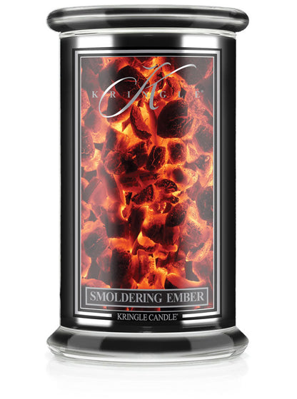 Kringle Candle Smoldering Ember candle with fiery design on a white background