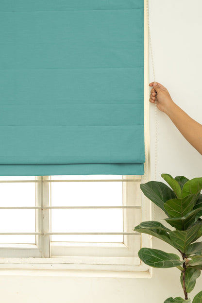 Solid Aqua Blue 100% Cotton Plain Customizable blind for bedroom - Room darkening