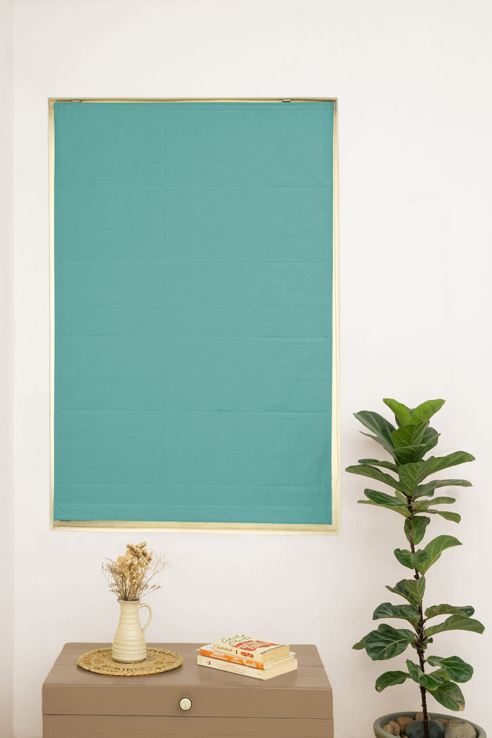 Solid Aqua Blue 100% Cotton Plain Customizable blind for bedroom - Room darkening