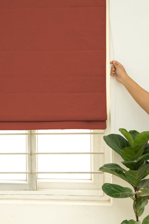 Solid Brick Red 100% Customizable Cotton plain blind for bedroom - Room darkening