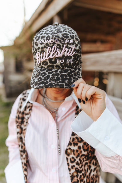 Sounds Like Bullshit To Me Leopard Embroidered Hat