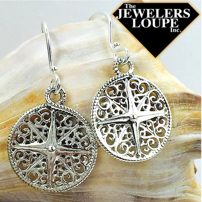 Southern Gates Compass Earrings Harbor Series 18mm Rhodium plated 925 sterling silver Designed in Charleston, SC  As a tribute to the hundreds of coastal communities across the country, the Southern Gates® Harbor Series celebrates sailors, swimmers, and sun soakers with jewelry inspired by timeless nautical elements.