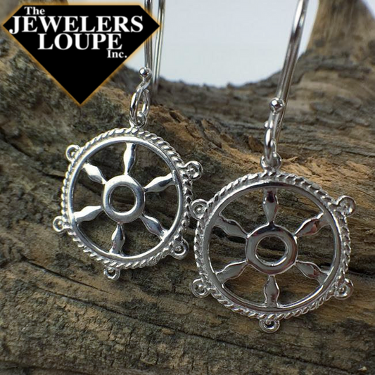 Southern Gates Harbor Series Sterling Silver Ships Wheel Earrings