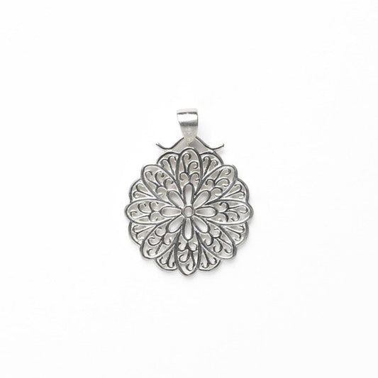 Southern Gates® Marigold Pendant Courtyard Series 21mm 925 Sterling Silver Designed and distributed in Charleston, SC   Celebrate historic Southern gardens featuring wrought iron elements of sweet blooms, scrolling vines and lush landscapes.