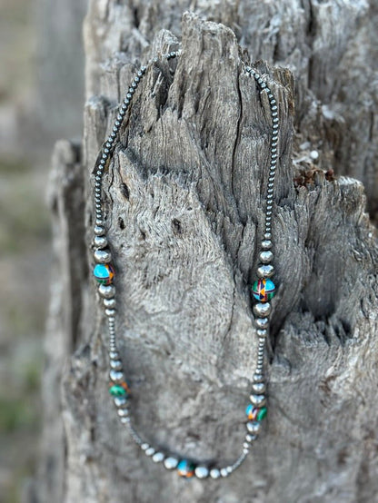 Southwestern Inlay Silver Beaded Necklace