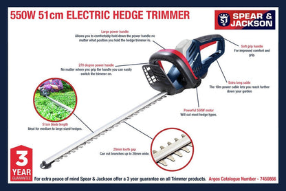 Spear & Jackson 45cm Corded Hedge Trimmer - 550W