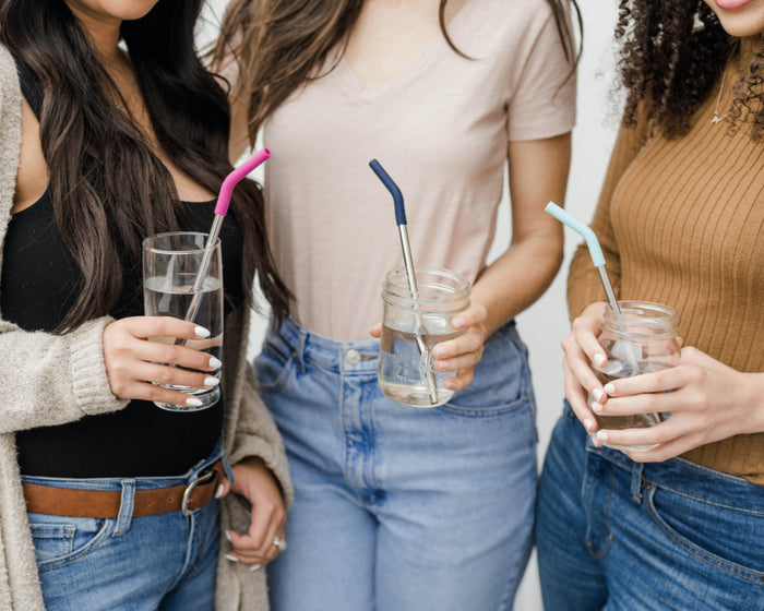 Stainless/Silicone Reusable Straws - Set of 4