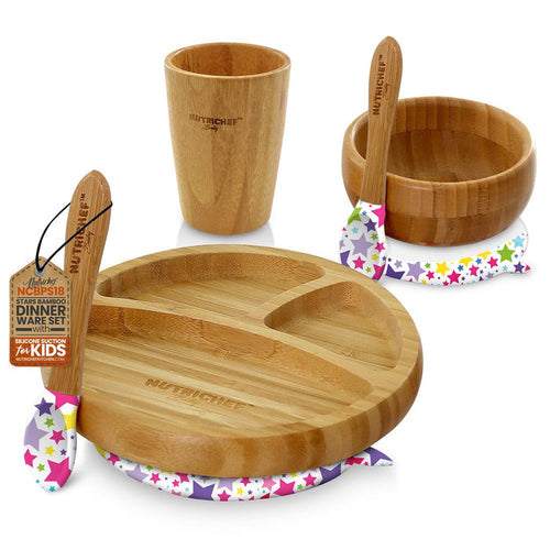 Stars Bamboo Dinnerware Set With Silicone Suction For Kids