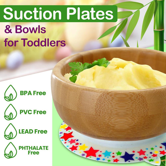 Stars Bamboo Dinnerware Set With Silicone Suction For Kids