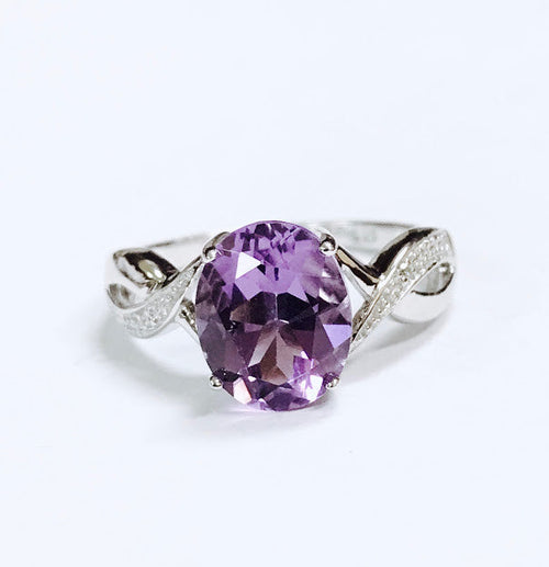 Sterling Silver Amethyst and Diamond Ring