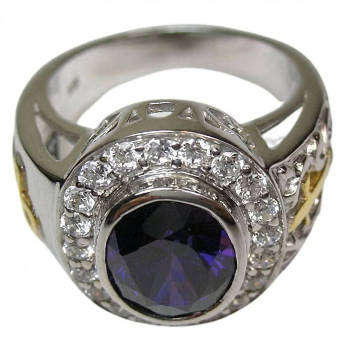Gallery view of amethyst bishop ring showing open back design and craftsmanship details