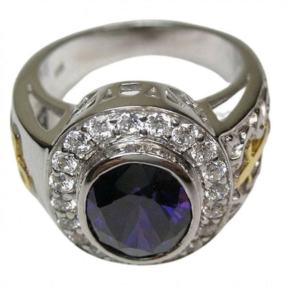 Gallery view of amethyst bishop ring showing open back design and craftsmanship details