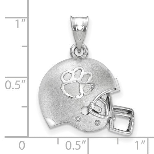 Sterling Silver LogoArt Officially Licensed Clemson University 3D Football Helmet With Tiger Paw Logo Pendant