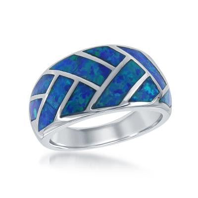 Sterling Silver Created Blue Inlay Opal Ring