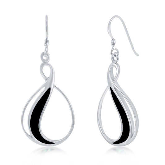 Sterling Silver Created Onyx Twist Loop Earrings.