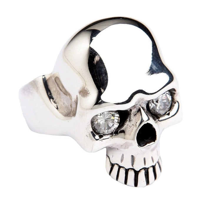 Heavy silver minimalist skull ring, showcasing its bold, polished design.