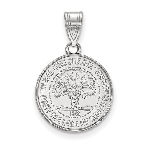 Sterling Silver LogoArt Officially Licensed The Citadel Crest Pendant, Medium