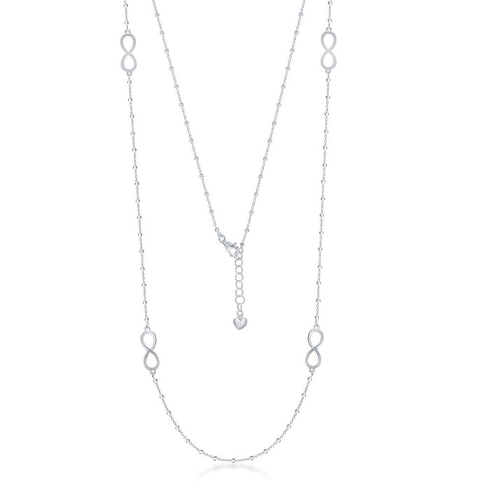 Sterling Silver Long Infinty with Beaded Chain Necklace (96599)