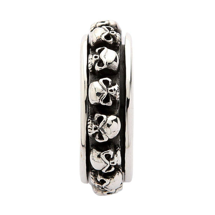 A stylish and functional anxiety ring with gothic skulls, designed for stress relief with a bold, rebellious aesthetic.