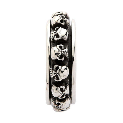 A stylish and functional anxiety ring with gothic skulls, designed for stress relief with a bold, rebellious aesthetic.