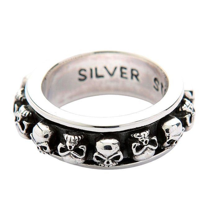 A high-quality spinning skull ring, expertly handcrafted from solid .925 sterling silver for durability.
