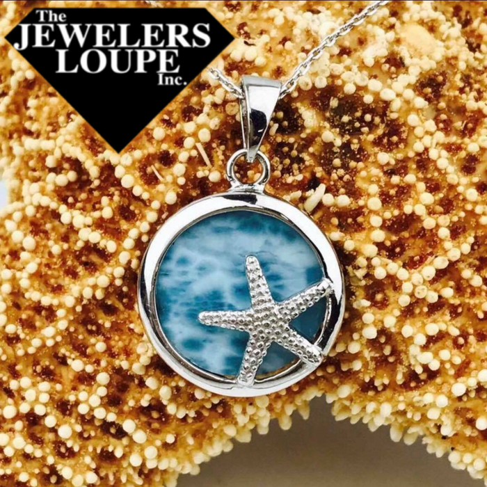 Sterling Silver Starfish with Bezel Set Blue Larimar Necklace