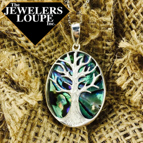 Sterling Silver Tree of Life with Oval Abalone Pendant with Chain