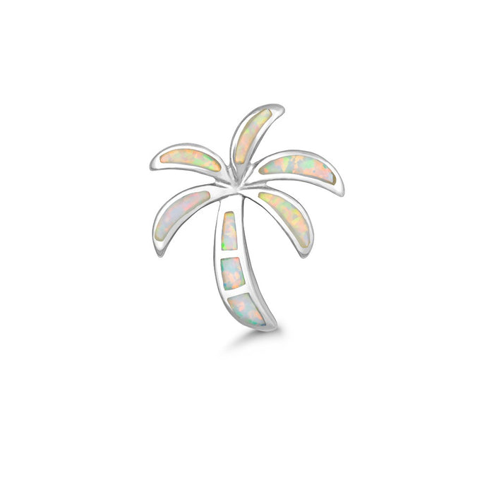 Sterling Silver White Created Opal Palm Tree Necklace (96001)