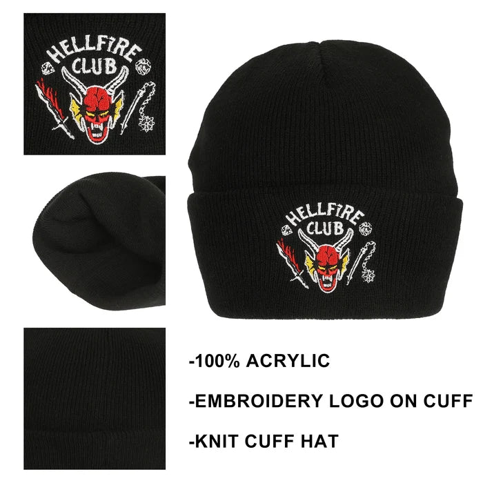 Stranger Things - Hellfire Club Embroidery On Black Acrylic Knit Cuff Beanie - Kryptonite Character Store