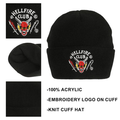 Stranger Things - Hellfire Club Embroidery On Black Acrylic Knit Cuff Beanie - Kryptonite Character Store