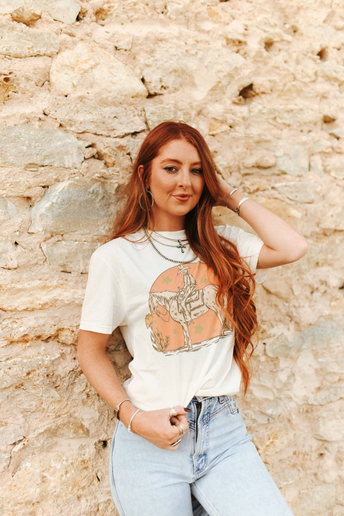 Sunset Cowgirl Rider Graphic TeeNaturalS