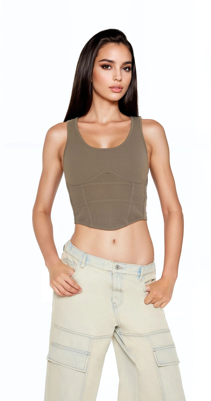 Sweater-Knit Corset Tank Top