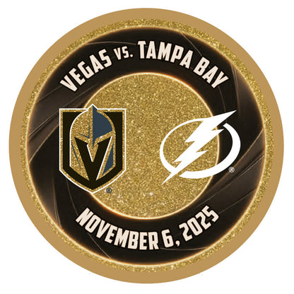 TBL vs. VGK Gold Glitter Game Puck 11/6/2025 - Vegas Team Store