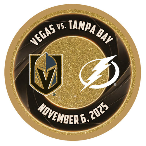 TBL vs. VGK Gold Glitter Game Puck 11/6/2025 - Vegas Team Store