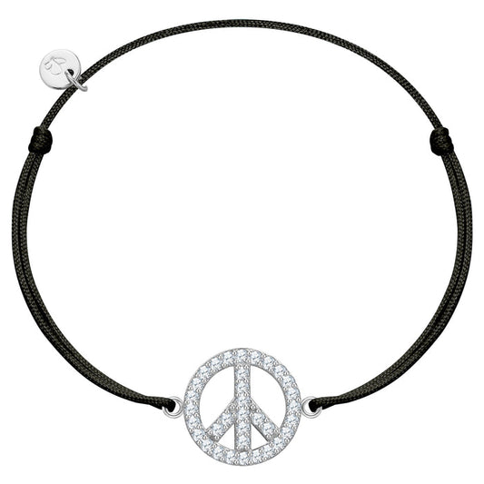 Textil-Armband schwarz Peace silber mit Zirkonia